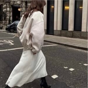 Zara OVERSIZED BOUCLE Bomber SAND Sz M-L NEW NWT